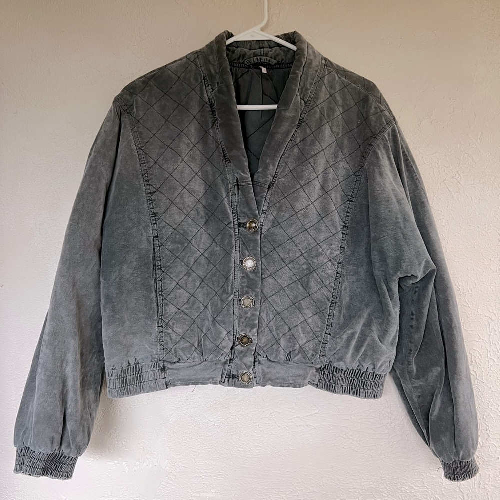 Free People Main Squeeze Velour Velvet Quilted Bomber Jacket Small